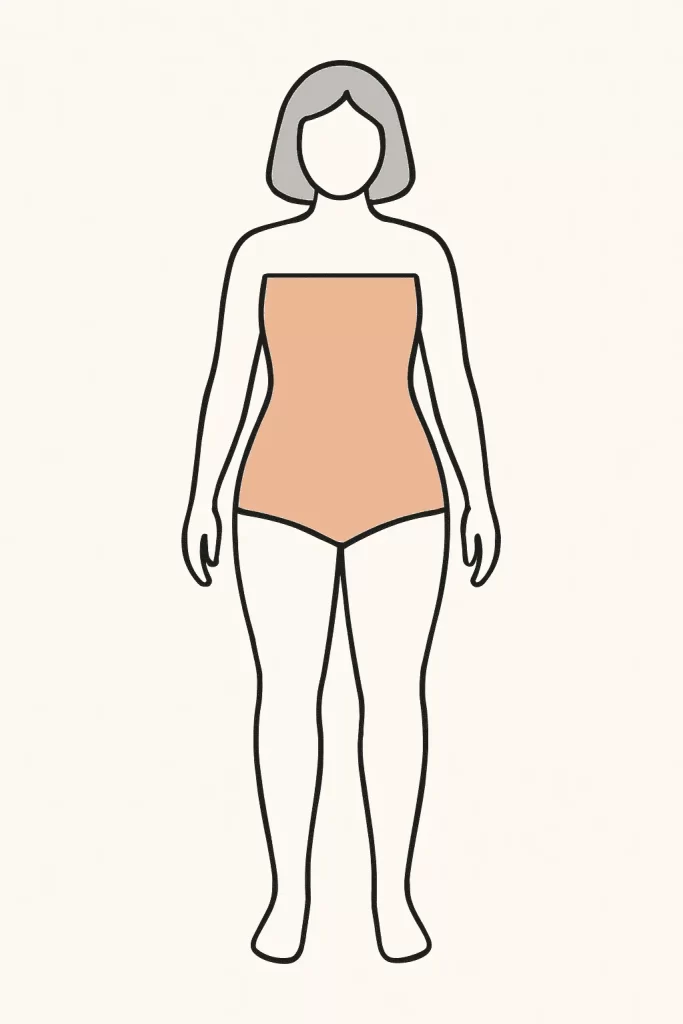 Wedding dress mockup in rectangle body shape silhouette with straight lines and minimal waist definition – wedding dress silhouette guide