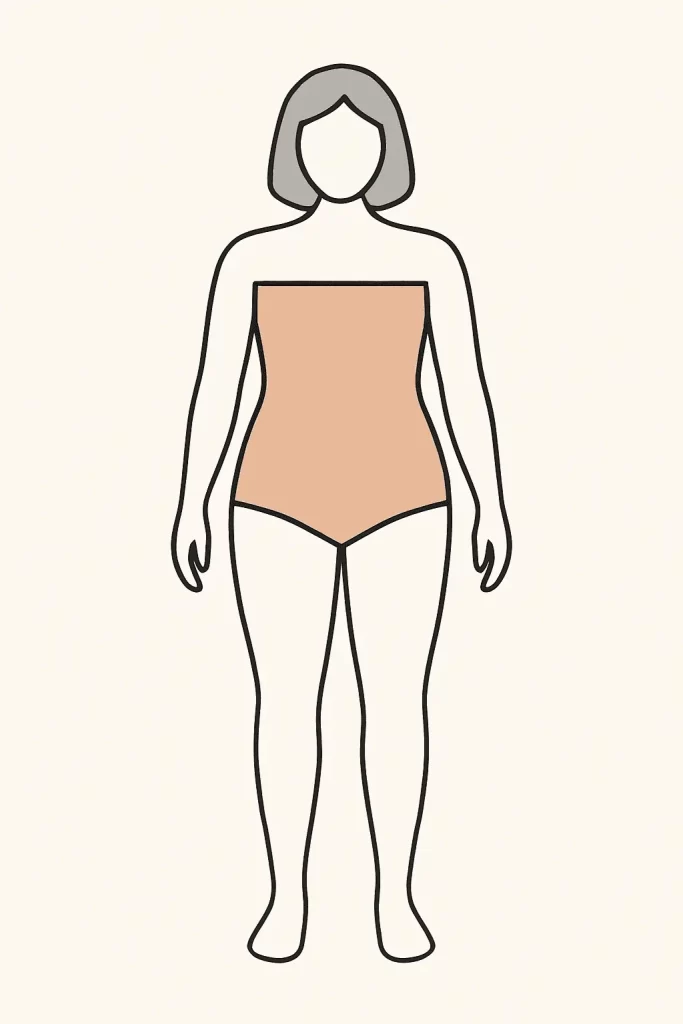 Wedding dress mockup in inverted triangle body shape silhouette with broad shoulders and narrower hips