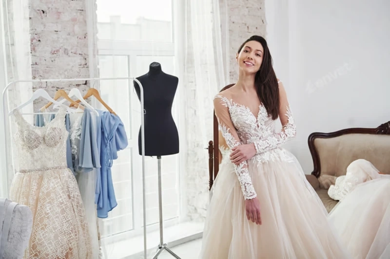 Happy bride in Alexandria after successful wedding dress shopping with expert tips