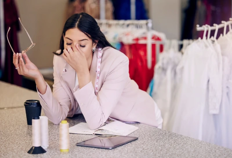 Depressed bride during wedding dress shopping in Alexandria after making common mistakes